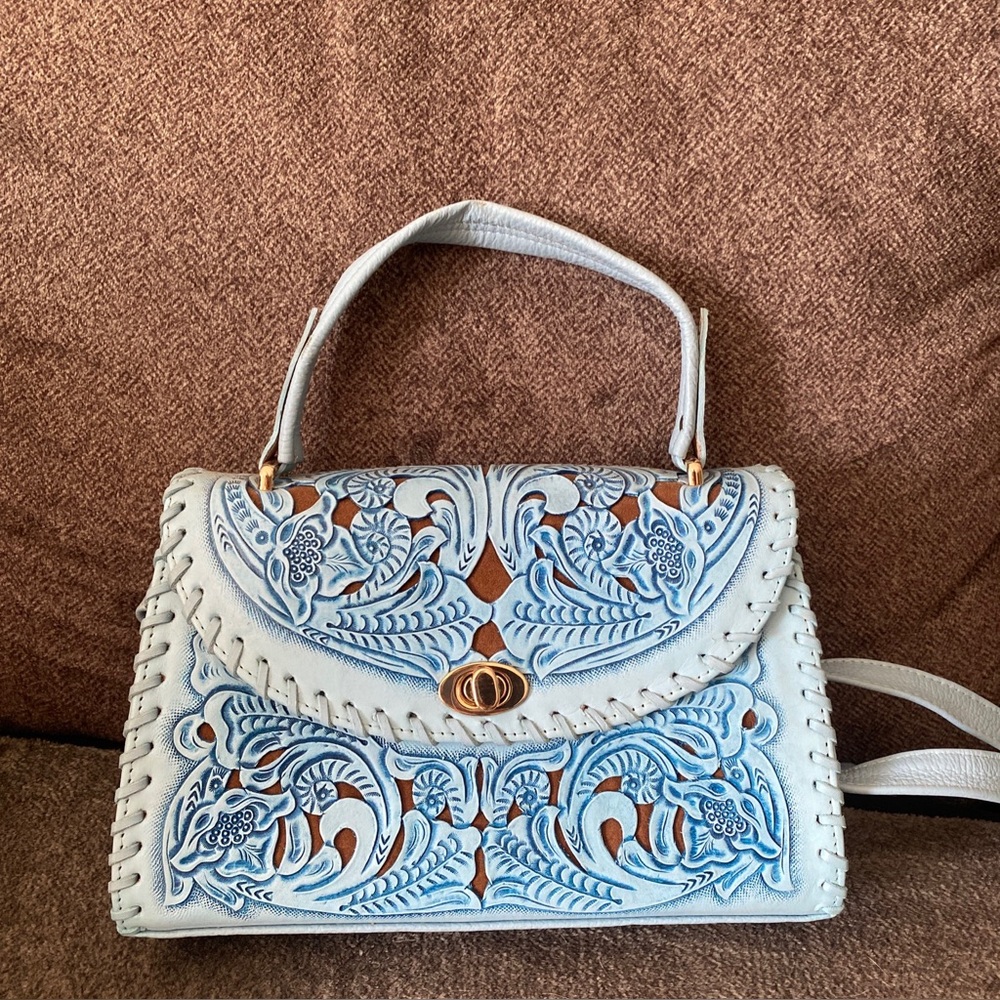 Artisan Blue and White Leather Shoulder Bag